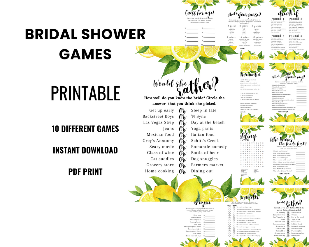 Lemon Themed Bridal Shower Games – Printable PDF