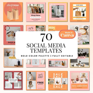 70 Editable Social Media Templates for Canva (Yellow & Orange)