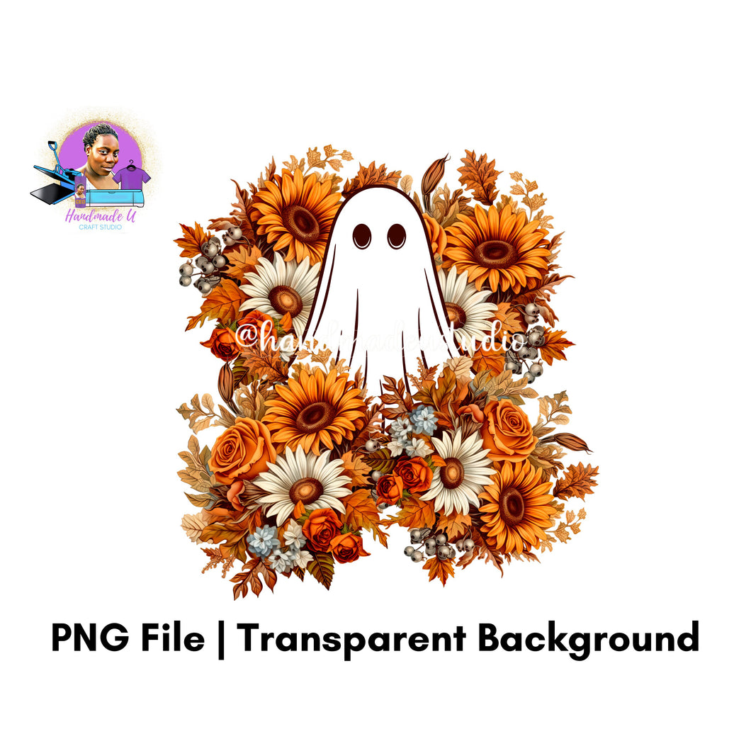 Halloween Spooky Ghost Floral PNG – Instant Download