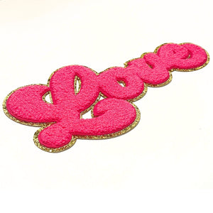 Love Chenille Patch - Gold Glitter Backing