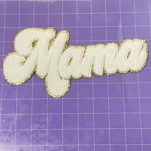 Mama Chenille Patch – Gold Glitter Backing