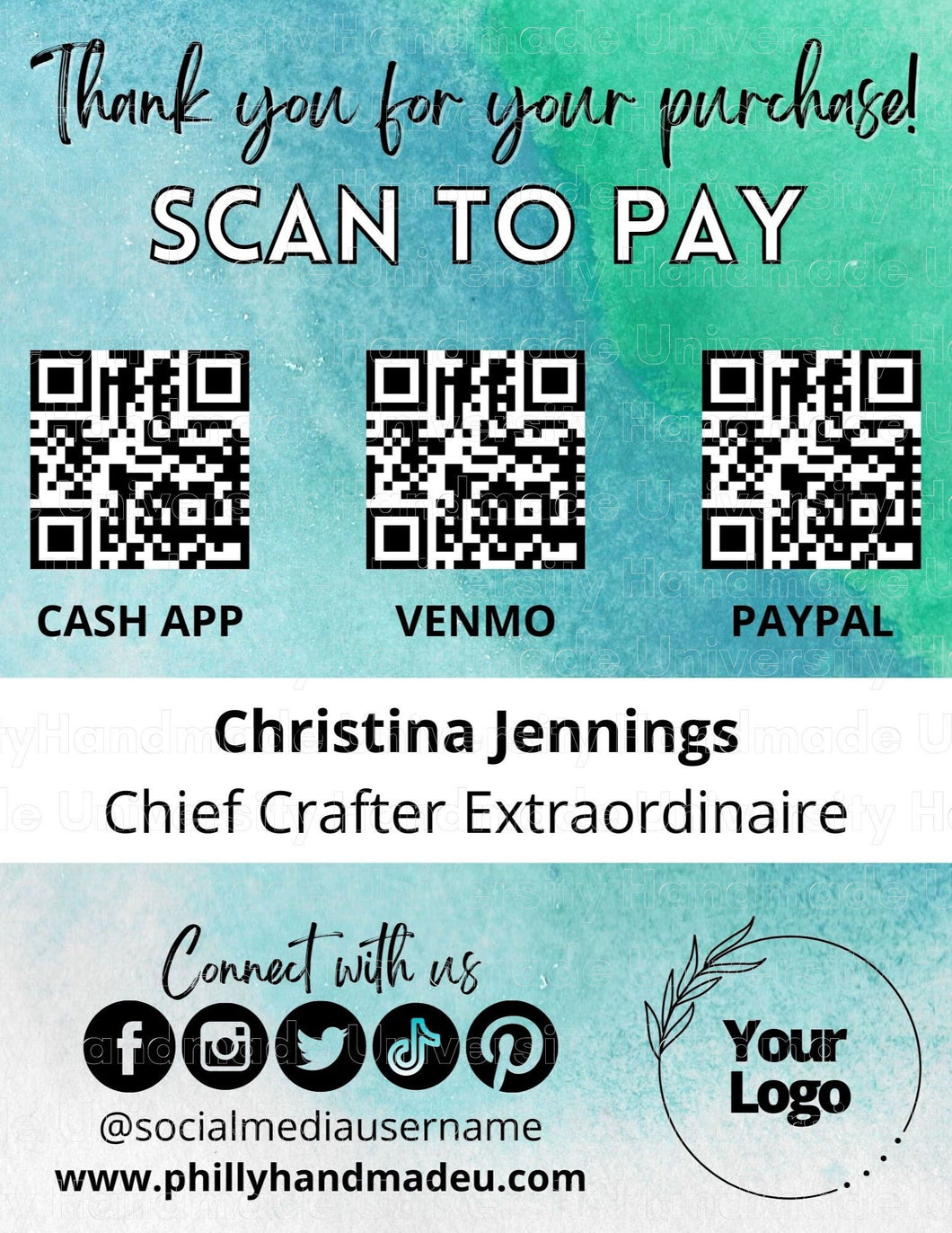 Teal Green Scan to Pay Sign – Canva Template