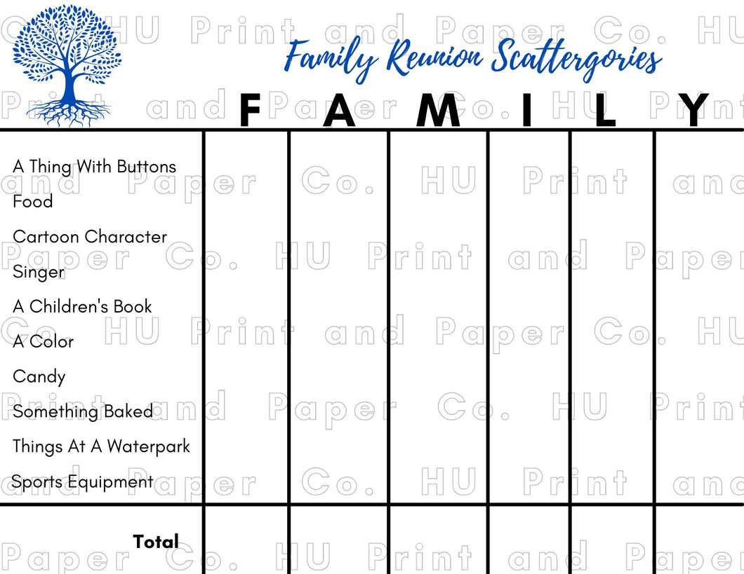 Family Reunion Categories Game – Printable