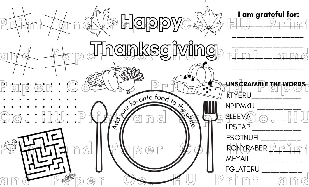 Thanksgiving Placemat Coloring Page – Printable PDF