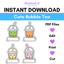 Load image into Gallery viewer, Cute Bubble Tea Name Tags – Instant PDF Download
