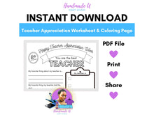 Load image into Gallery viewer, Teacher Appreciation Week A+ School Supplies Worksheet Coloring Page - Printable PDF - Printable PDF - Editable in Canva - Gifts for Teachers
