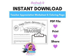 Teacher Appreciation Week A+ School Supplies Worksheet Coloring Page - Printable PDF - Printable PDF - Editable in Canva - Gifts for Teachers