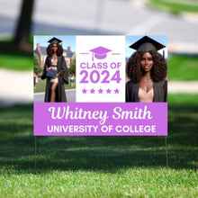 Load image into Gallery viewer, Graduation Yard Sign Canva Template &quot;2 Photo Solid Text&quot; | Commercial Use
