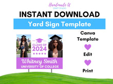 Load image into Gallery viewer, Graduation Yard Sign Canva Template &quot;2 Photo Solid Text&quot; | Commercial Use
