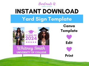 Graduation Yard Sign Canva Template "2 Photo Solid Text" | Commercial Use