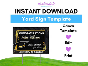 Graduation Yard Sign Canva Template "Classic Black" | Commercial Use