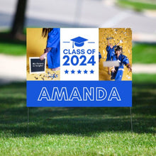 Load image into Gallery viewer, Graduation Yard Sign Canva Template &quot;2 Photo Outline Text&quot; | Commercial Use
