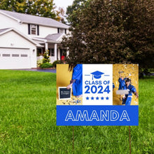 Load image into Gallery viewer, Graduation Yard Sign Canva Template &quot;2 Photo Outline Text&quot; | Commercial Use
