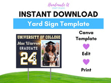 Load image into Gallery viewer, Graduation Yard Sign Canva Template &quot;Blue Sparkle&quot; | Commercial Use
