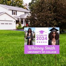 Load image into Gallery viewer, Graduation Yard Sign Canva Template &quot;2 Photo Solid Text&quot; | Commercial Use
